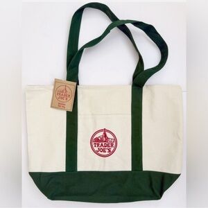 Trader Joe's Cream and Green Canvas Tote Bag